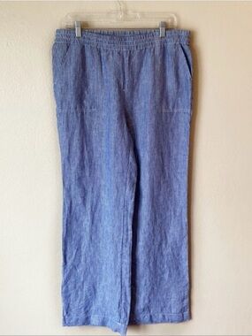 Chico's Blue Pinstripe Elastic-Waist Casual Pants